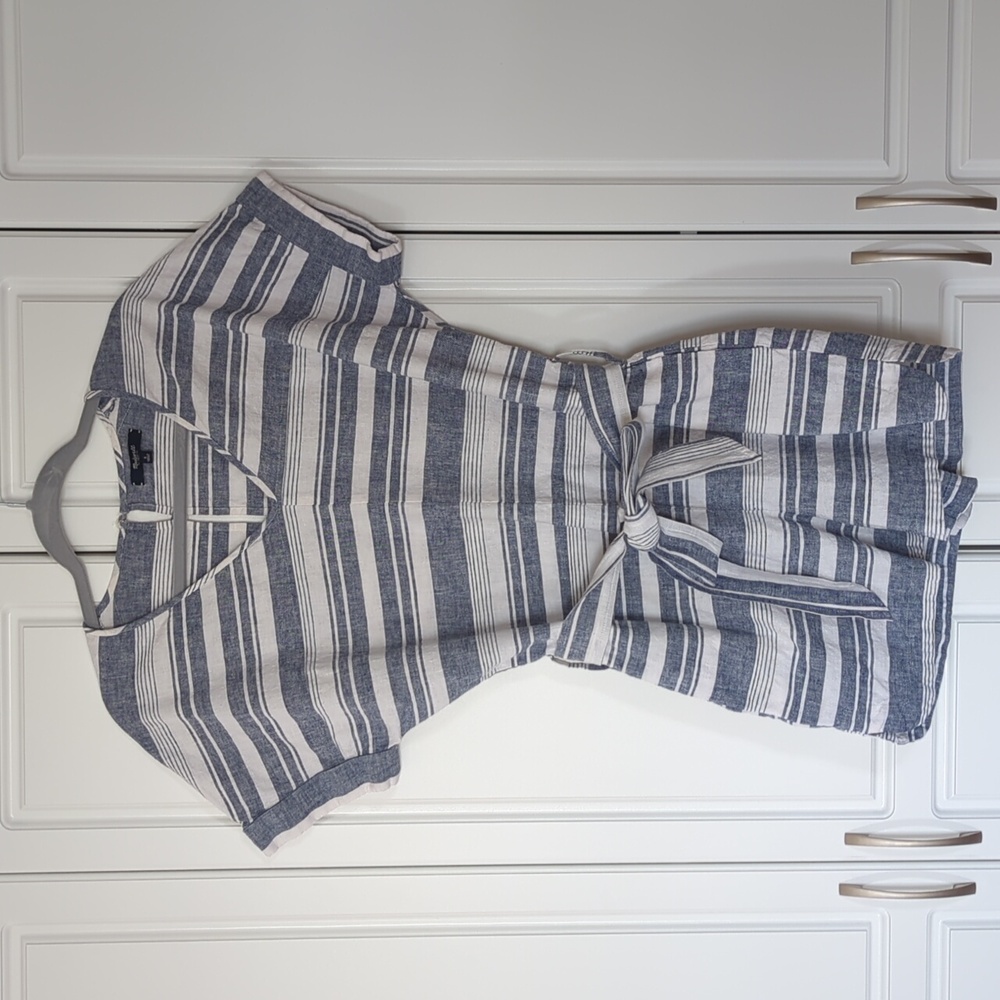 Madewell Linen-Blend Striped Romper, Size Small